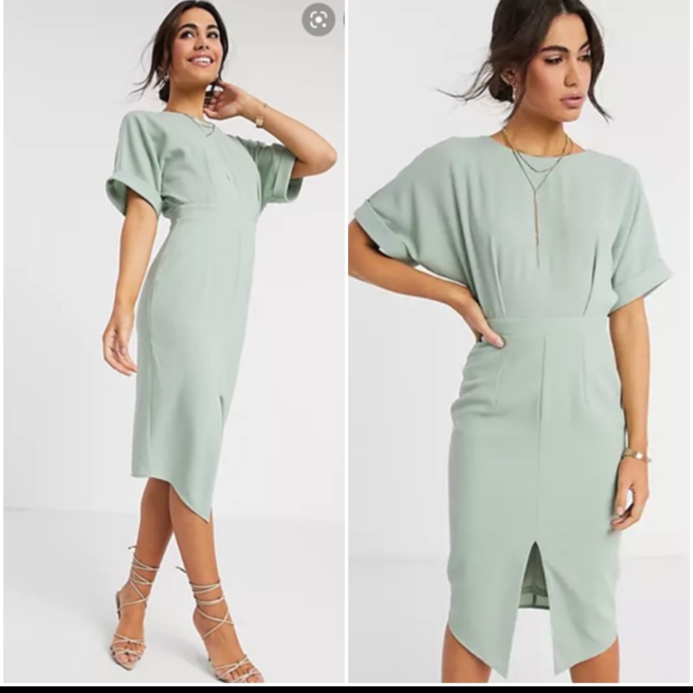 NWT ASOS Wiggle Midi Dress in Sage Green